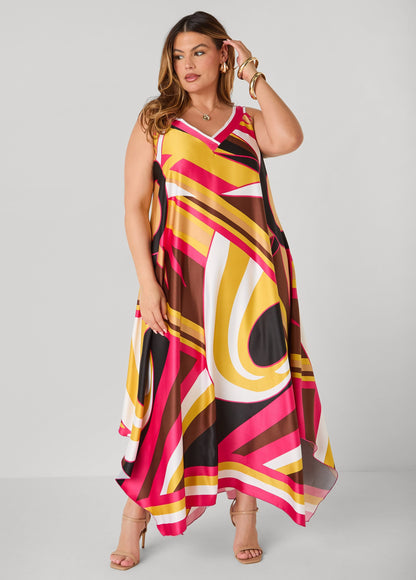 Vestido maxi satinado con estampado de remolinos