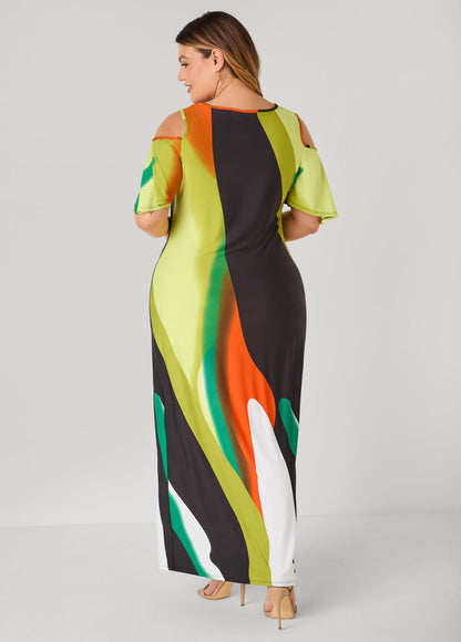 Vestido de acuarela con hombros descubiertos