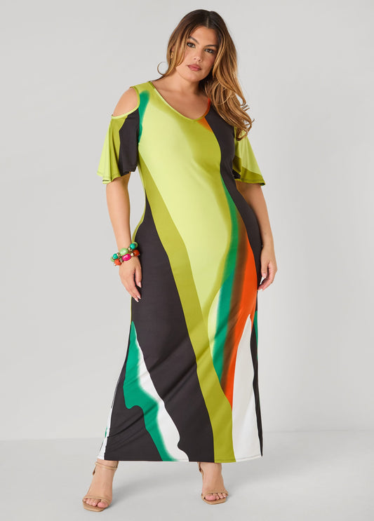 Vestido de acuarela con hombros descubiertos