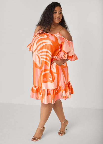 Vestido de hombros descubiertos con estampado tropical