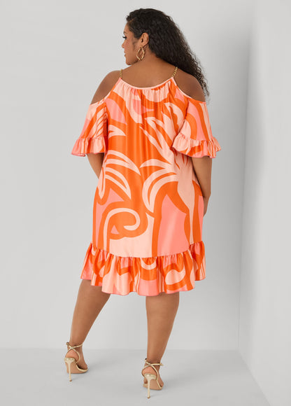 Vestido de hombros descubiertos con estampado tropical
