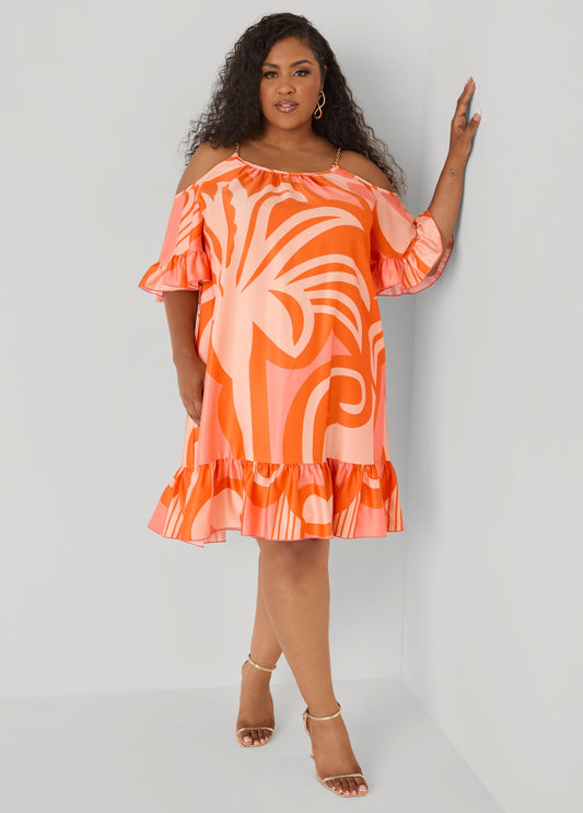 Vestido de hombros descubiertos con estampado tropical