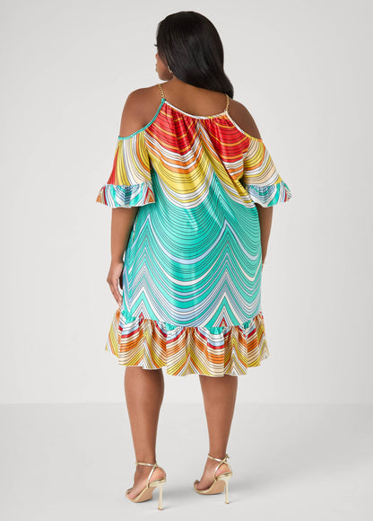 Vestido a rayas con hombros descubiertos