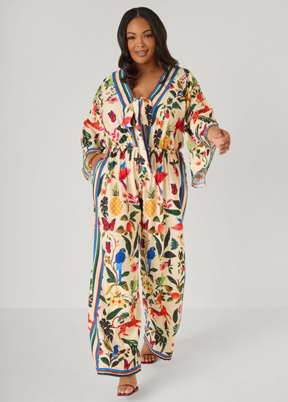 Mono estampado tropical con lazo al frente
