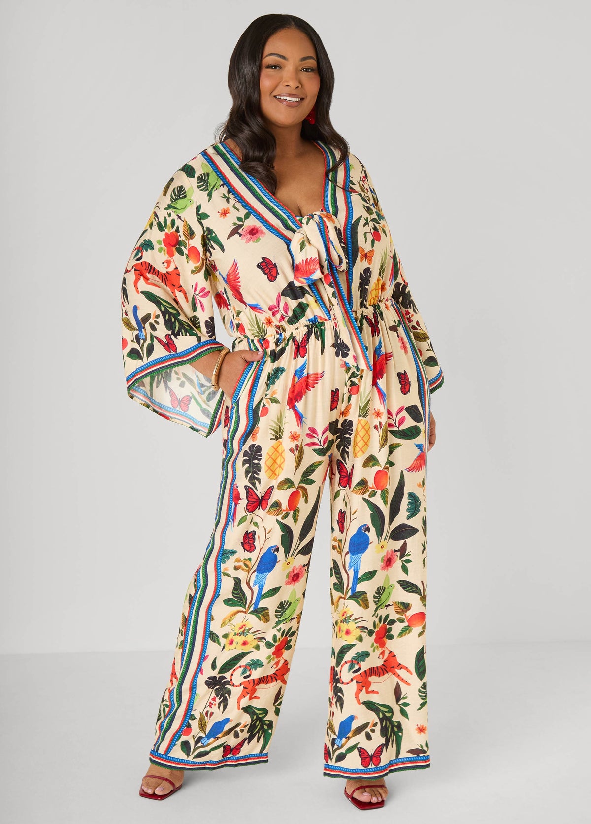 Mono estampado tropical con lazo al frente