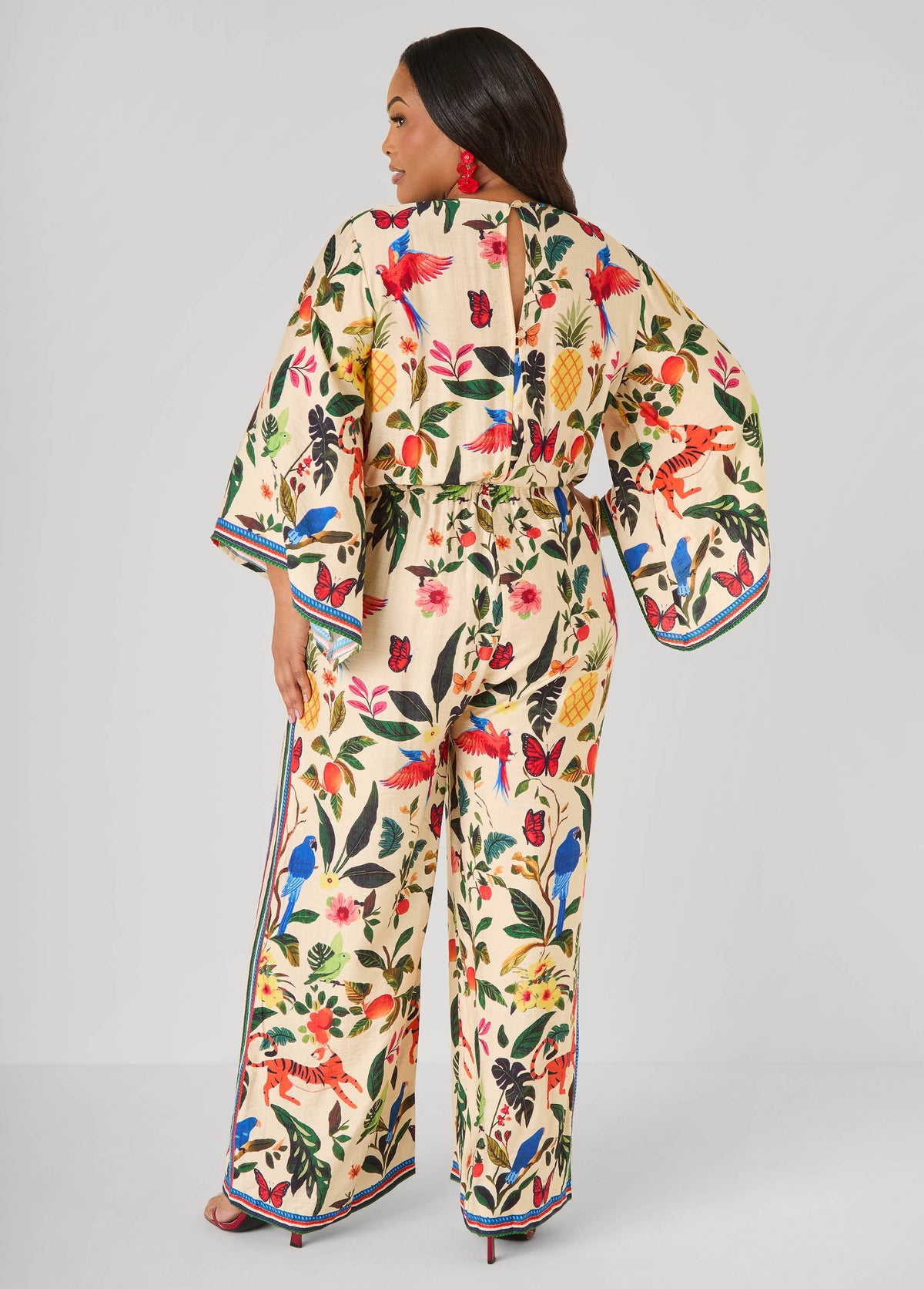 Mono estampado tropical con lazo al frente