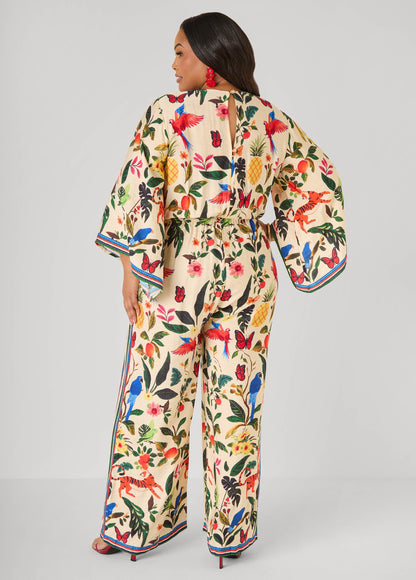 Mono estampado tropical con lazo al frente