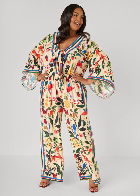 Mono estampado tropical con lazo al frente
