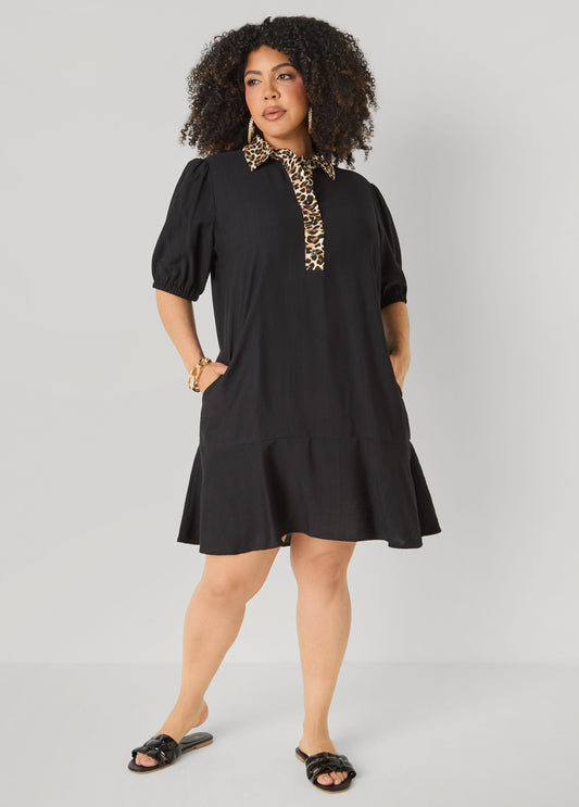 Vestido con volantes y ribete de leopardo