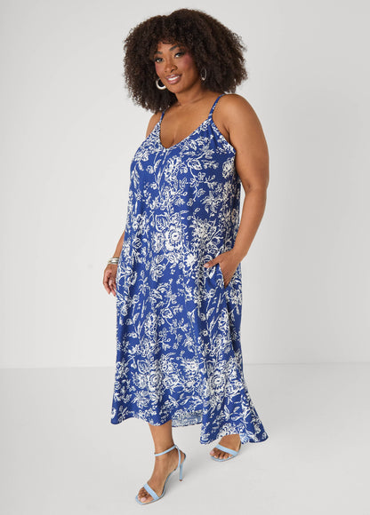 Vestido midaxi floral con escote en V