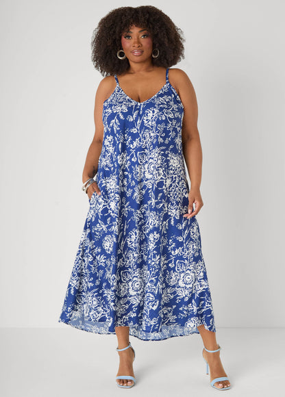 Vestido midaxi floral con escote en V