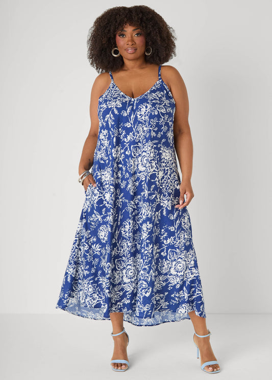 Vestido midaxi floral con escote en V