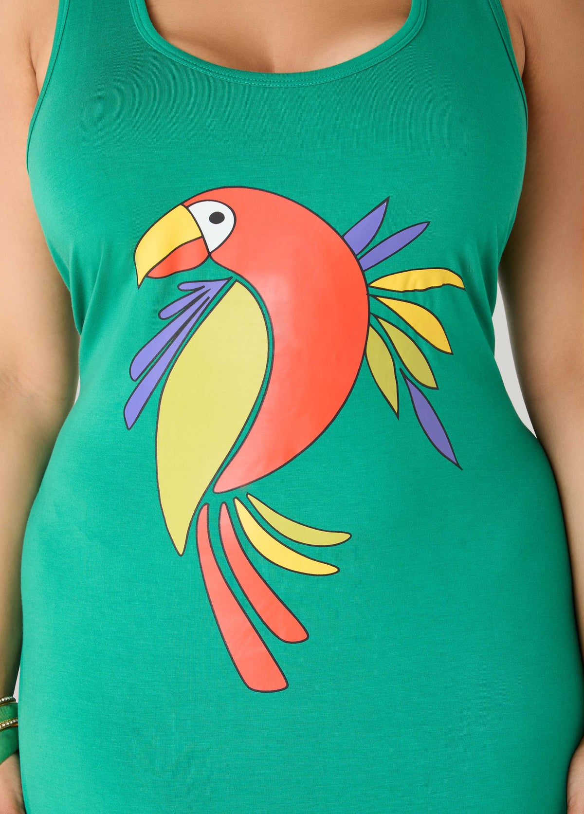 Vestido midi sin mangas con recortes y estampado de loro