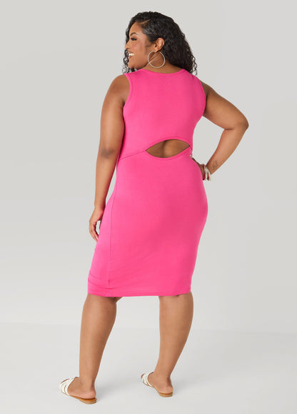 Vestido midi sin mangas con recortes y estampado de loro