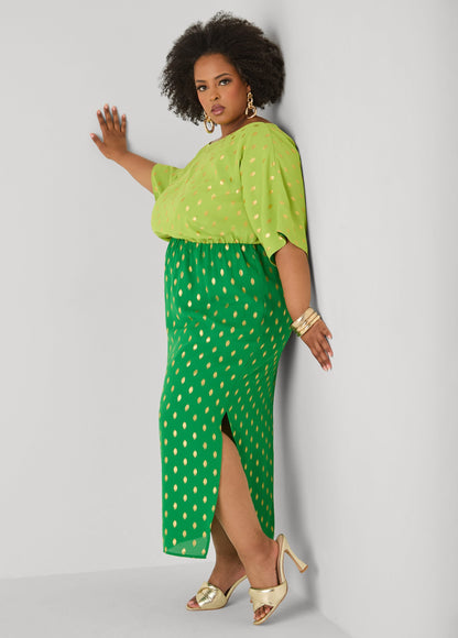 Vestido maxi bicolor con lunares