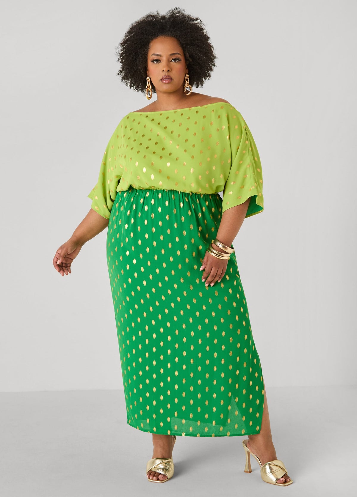 Vestido maxi bicolor con lunares
