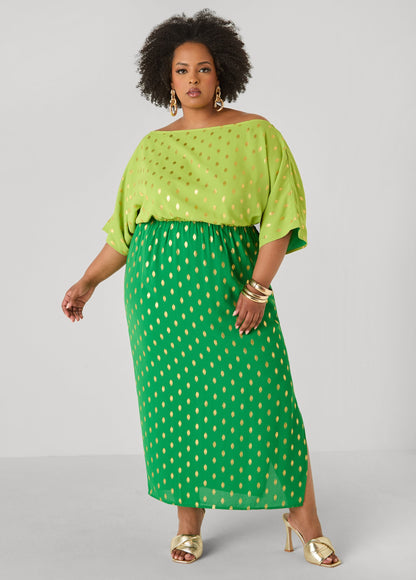 Vestido maxi bicolor con lunares
