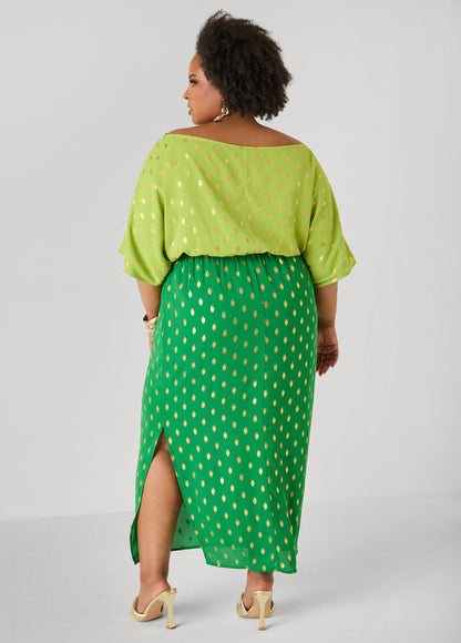 Vestido maxi bicolor con lunares