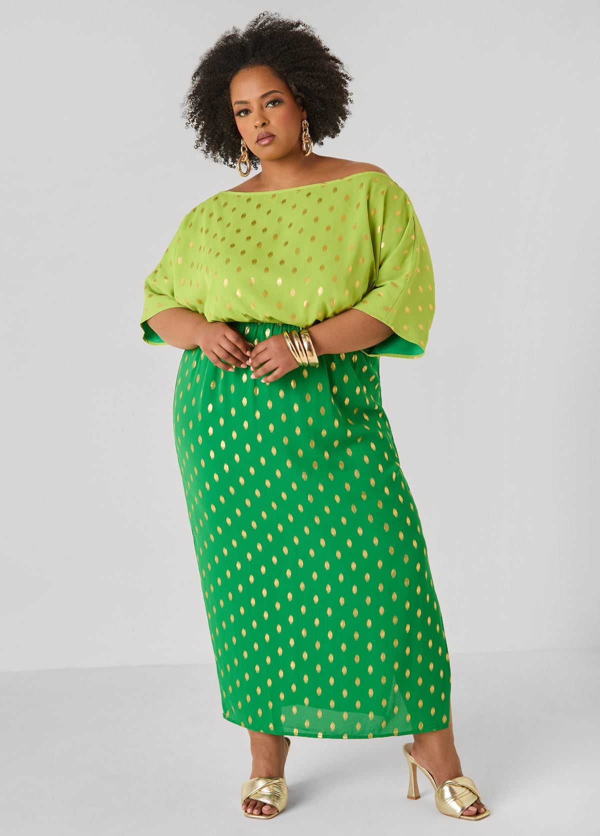 Vestido maxi bicolor con lunares
