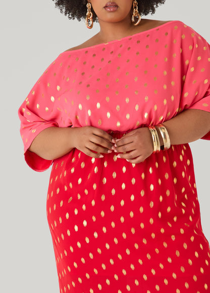 Vestido maxi bicolor con lunares