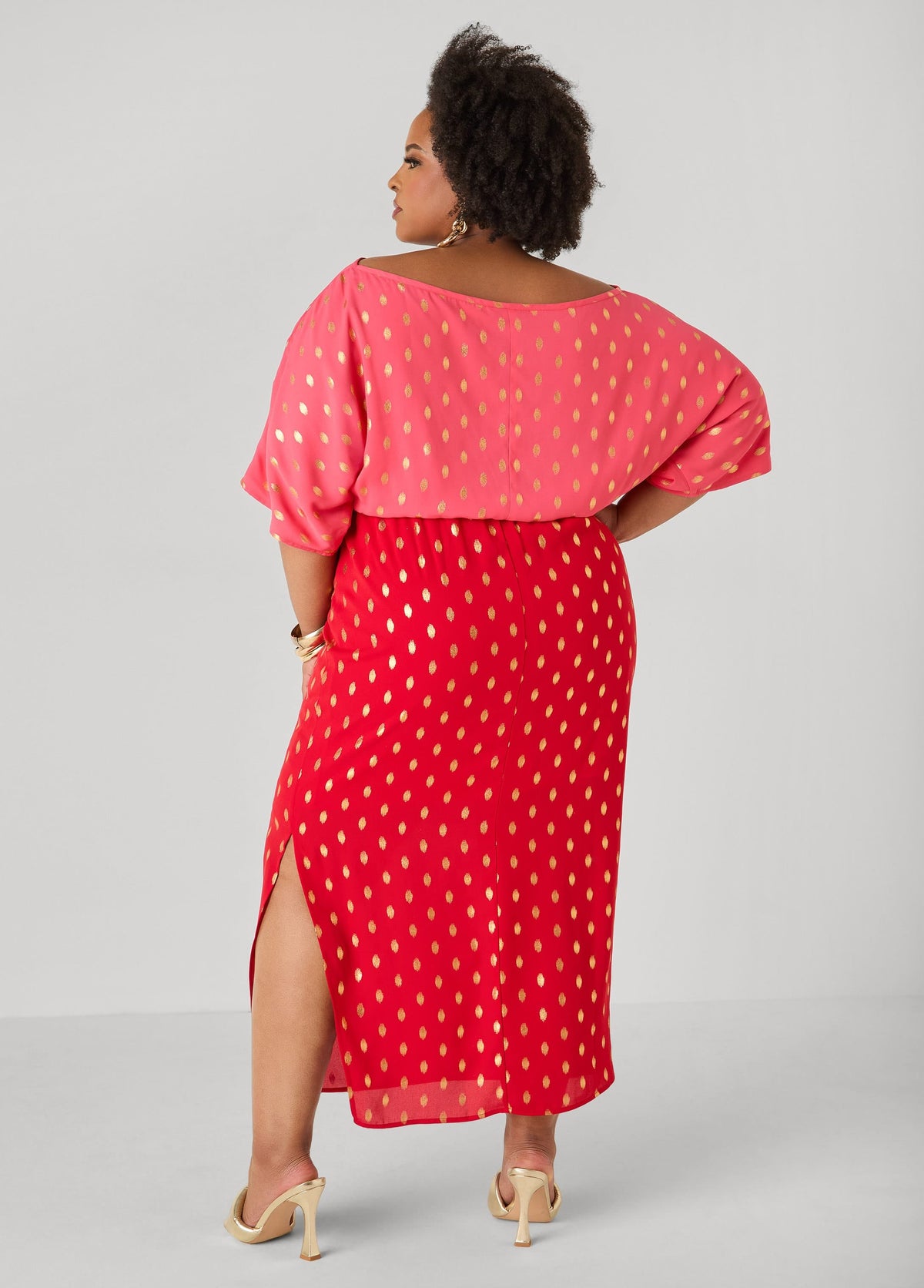Vestido maxi bicolor con lunares