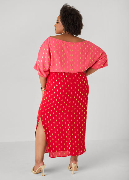 Vestido maxi bicolor con lunares