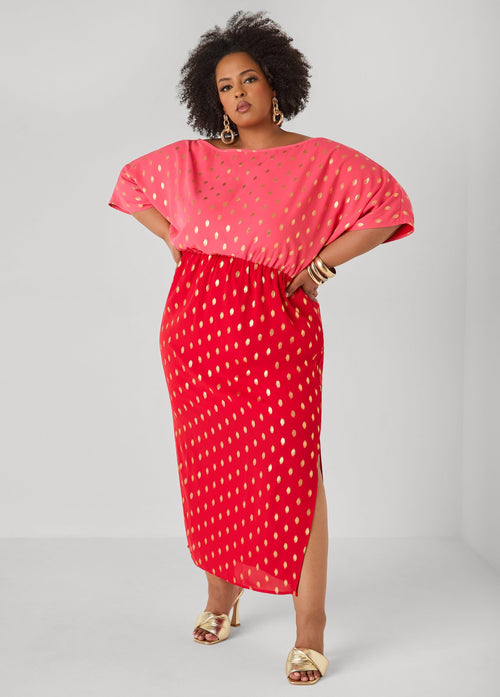 Vestido maxi bicolor con lunares