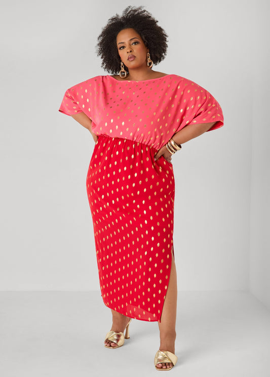 Vestido maxi bicolor con lunares