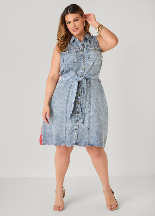 Bandana y vestido tipo camisa de chambray