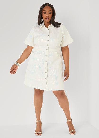 Vestido camisero de mezclilla con lentejuelas