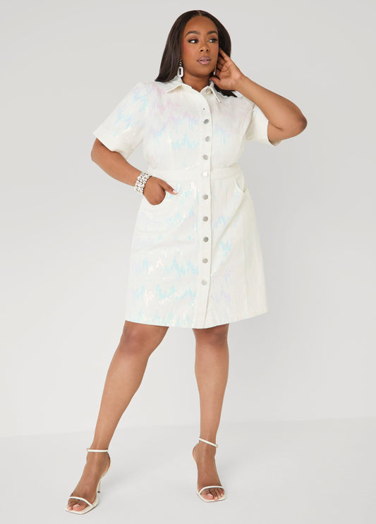 Vestido camisero de mezclilla con lentejuelas