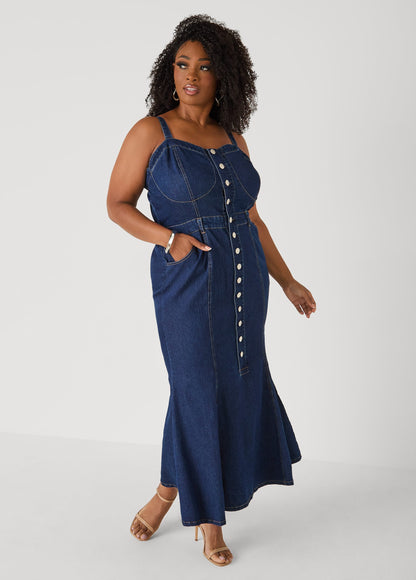 Vestido maxi de mezclilla con escote corazón