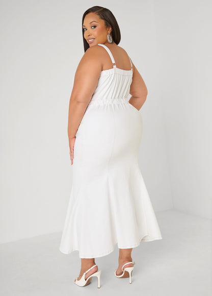 Vestido maxi de denim con escote en corazón para tallas altas