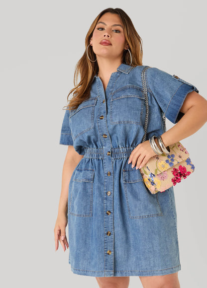 Vestido cargo de denim lavado a piedra