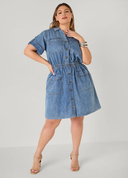Vestido cargo de denim lavado a piedra