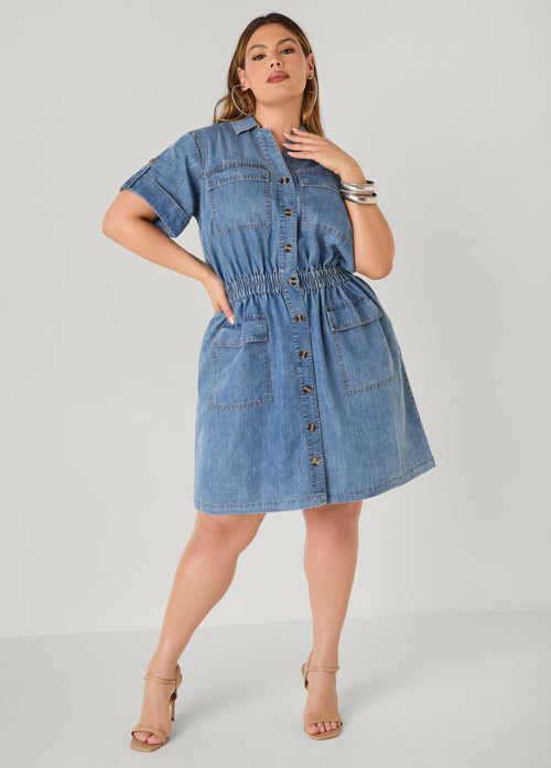 Vestido cargo de denim lavado a piedra