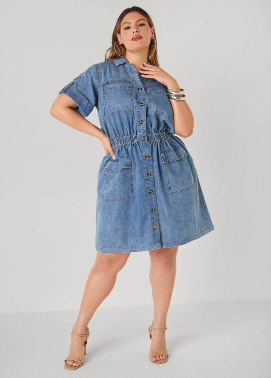 Vestido cargo de denim lavado a piedra