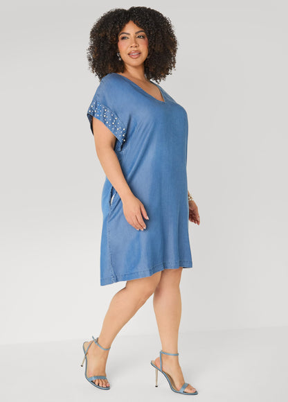 Vestido de chambray con perlas falsas