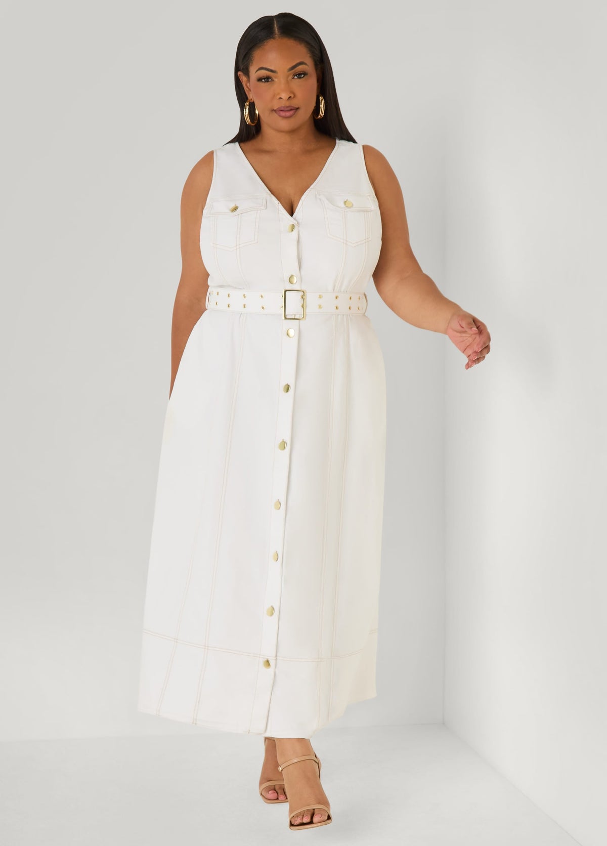 Vestido camisero maxi de denim con cinturón