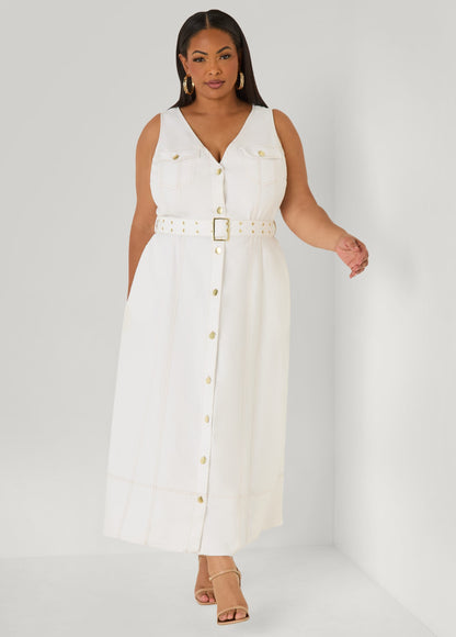 Vestido camisero maxi de denim con cinturón