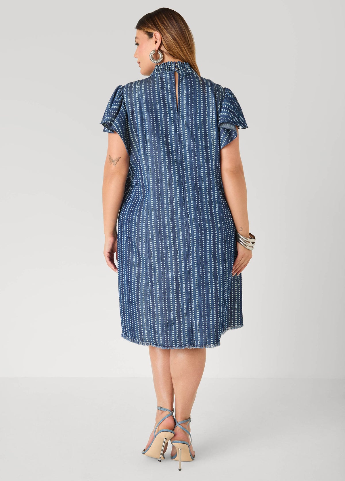 Vestido estampado de chambray con escote en ojo de cerradura