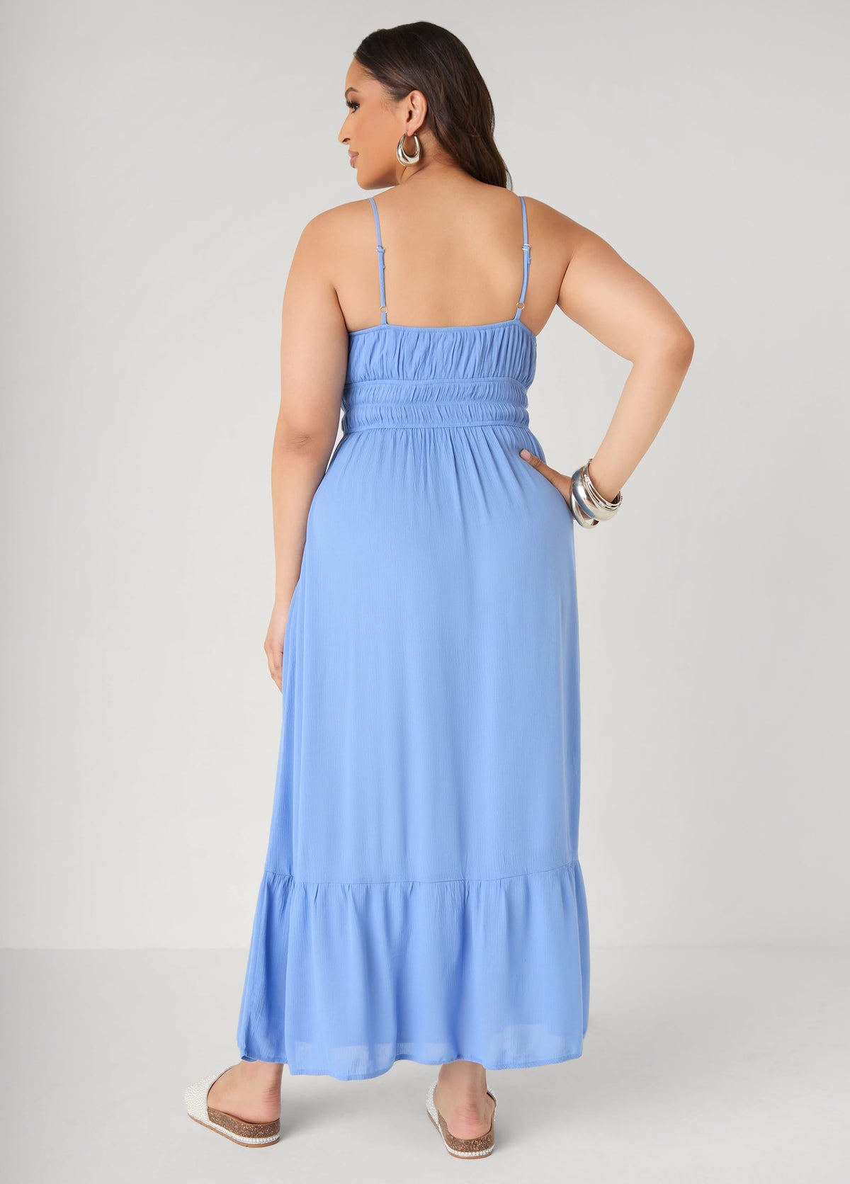 Vestido maxi con fruncido delantero y lazo