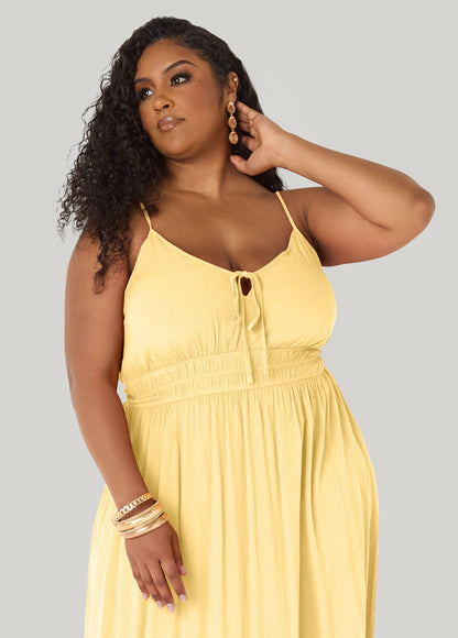 Vestido maxi con fruncido delantero y lazo