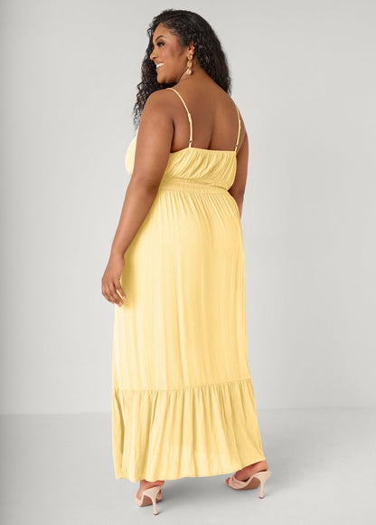 Vestido maxi con fruncido delantero y lazo