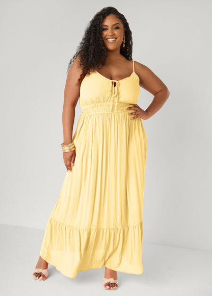Vestido maxi con fruncido delantero y lazo