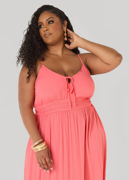 Vestido maxi con fruncido delantero y lazo