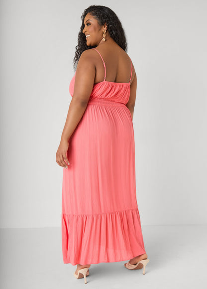 Vestido maxi con fruncido delantero y lazo