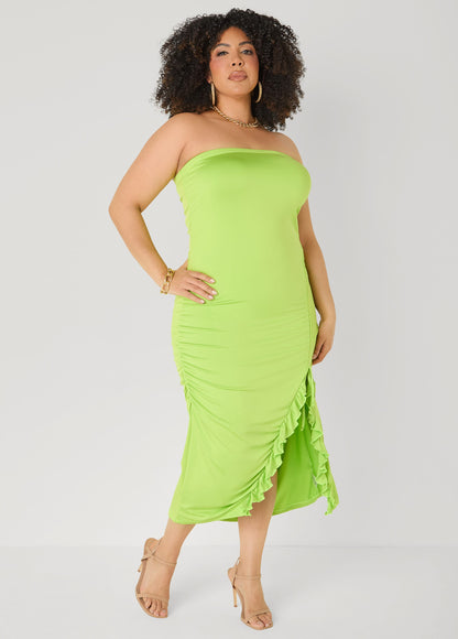 Vestido maxi sin tirantes con cordón ajustable