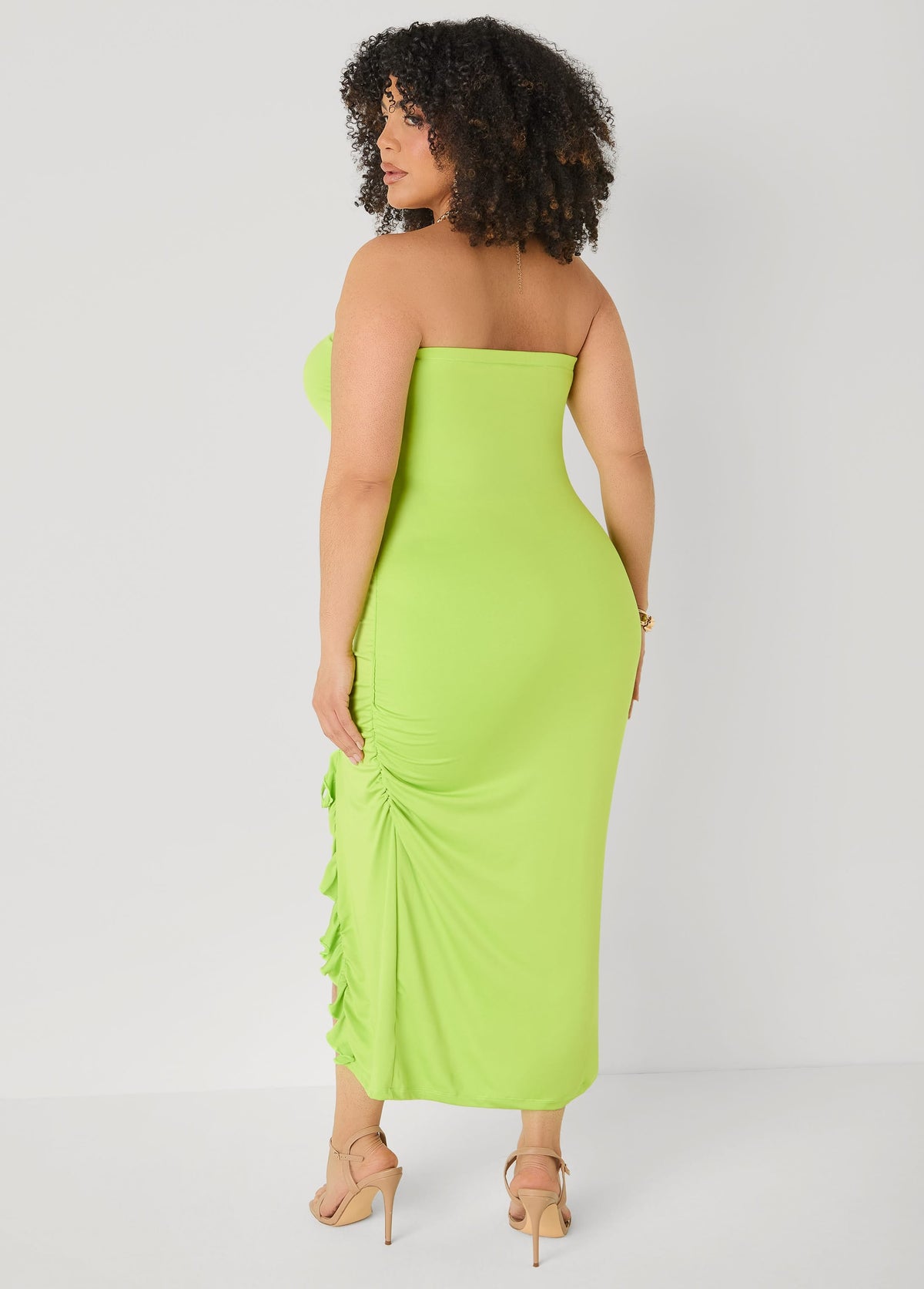 Vestido maxi sin tirantes con cordón ajustable