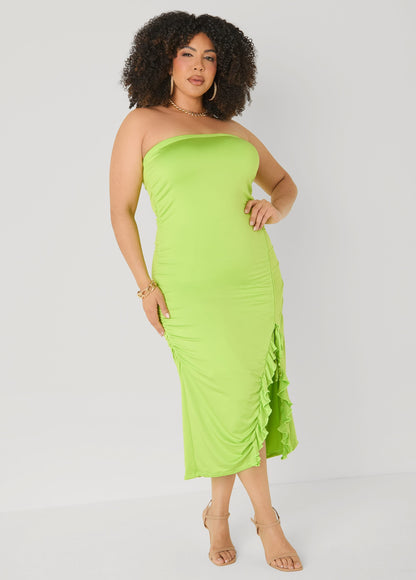 Vestido maxi sin tirantes con cordón ajustable